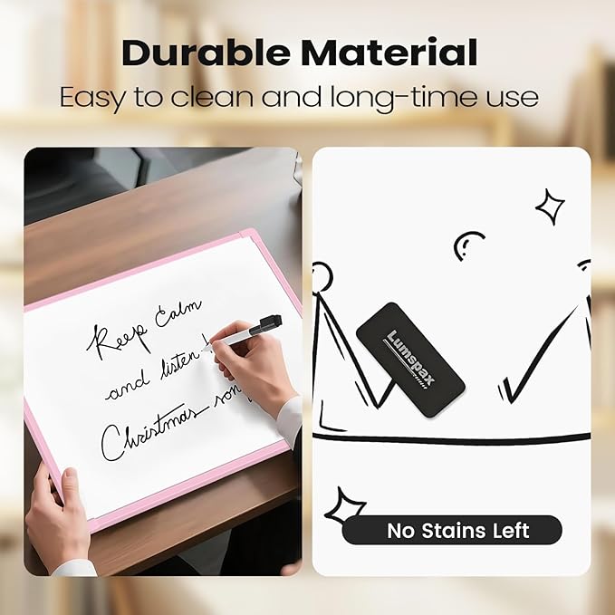 Pink Frame Small Dry Erase Board for Wall, 16" x 12" Double-Sided Hanging Whiteboard with 4 Markers, 4 Magnets and 3 Mini Sticky Notes, Portable Whiteboard for Home, Office, School