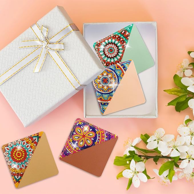 4 Pcs Diamond Painting Bookmark, DIY Corner Book Makers for Adults Book Lovers, Diamond Dot Art Beginner, Small Diamond Art Kits, Paint by Art Crafts Gift for Women Girls (Mandala 4)