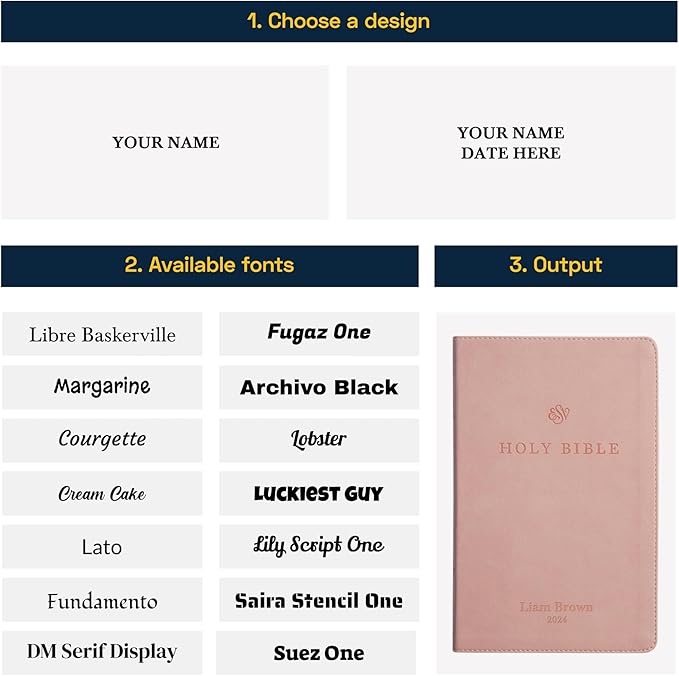 Custom Personalized Pink ESV Bible | Small Text | Blush Pink Engraved Name | Faux Leather Premium Church Bible | English Standard Version Translation with Lay Flat Design
