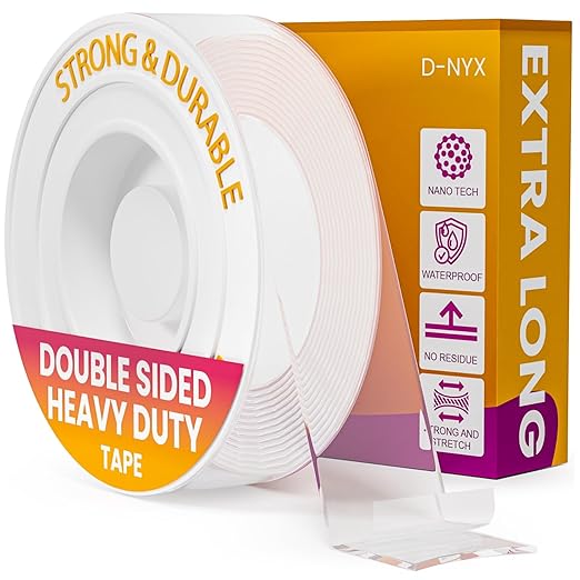 D-NYX Heavy Duty Double Sided Tape - Extra Large Nano Double Sided Adhesive Tape 1.18 inch Wide Removable Wall Tape Sticky Poster Tape Decor Scrapbook Supplies Scrapbookig Strips 9.85ft