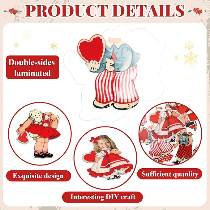60pcs Vintage Valentine's Day Cutouts Valentines Day Decorations Retro Photo DIY Craft Cutouts Happy Valentine Classroom Bulletin Board Decoration for Home School Office Wall Door Party Supplies