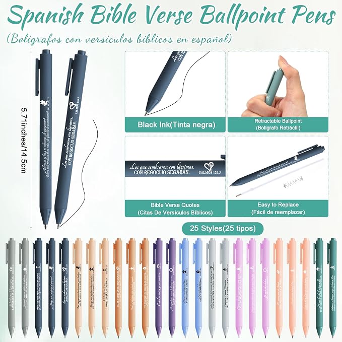 Feifeiya 25 Sets Spanish Christian Gifts Bulk, Bible Emergency Numbers Bookmarks, Scripture Wristbands and Pens, VBS Church Favors, Religious Graduation Gifts, Fathers Day Church for Men Women