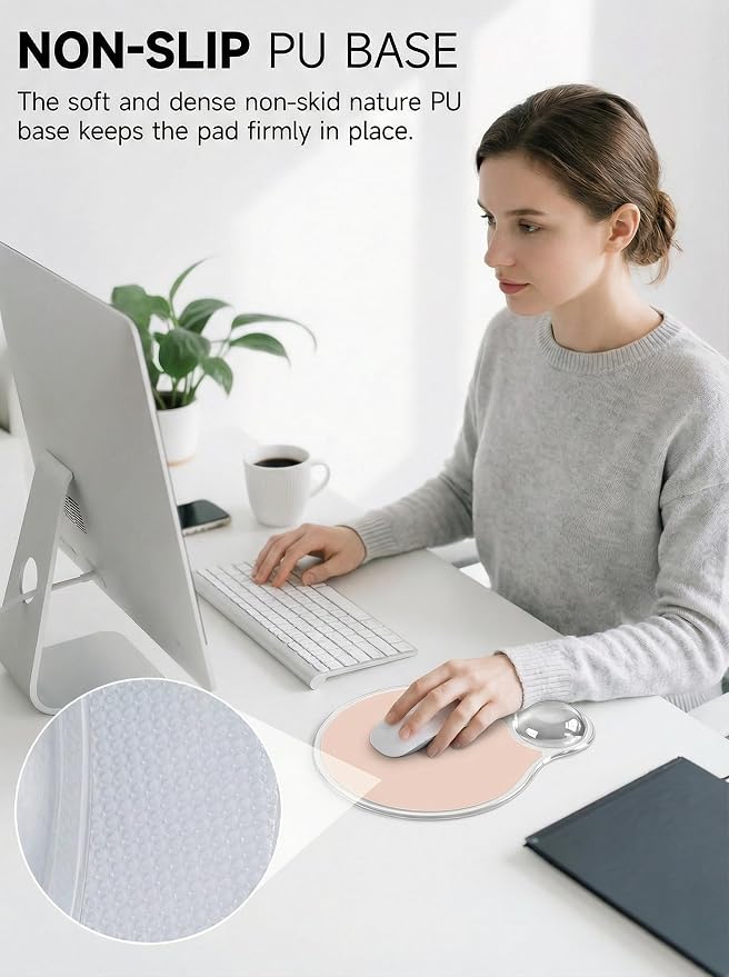 Ergonomic Gel Mouse Pad Wrist Rest Support for Desk, PU Base, Smooth Surface, Crystal Gel Cushion, Non-Slip Stability, Mousepad for Office/Home/Study Skin Tone AMP-03