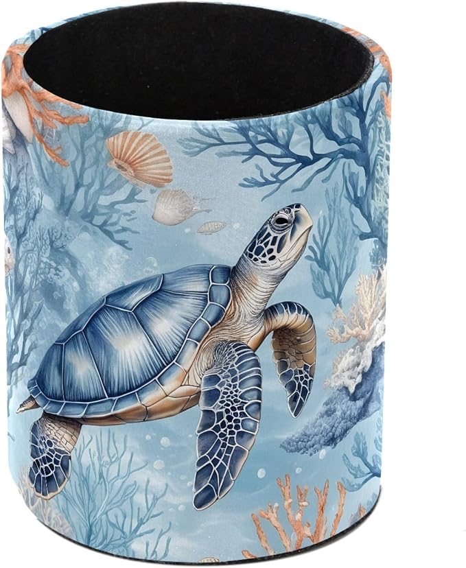 Vintage Turtle Leather Pen Holder for Desk, Multifunctional Desktop Organizer Pencil Cup, Desktop Caddy Stationery Organizer for School Home Office Desk Accessories