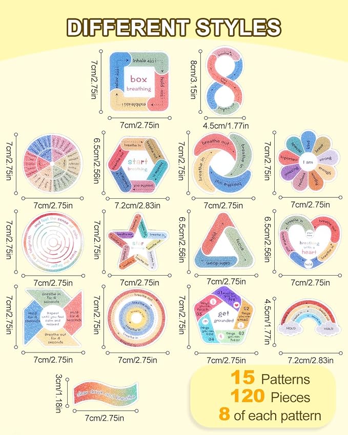 UCEC 120Pcs Textured Stickers, Waterproof 15 Patterns Sensory Stickers Different Textures for Kids Adult Anti Stress Textured Fidget Sticker for Classroom Desk Adults Teens Anxiety Relief