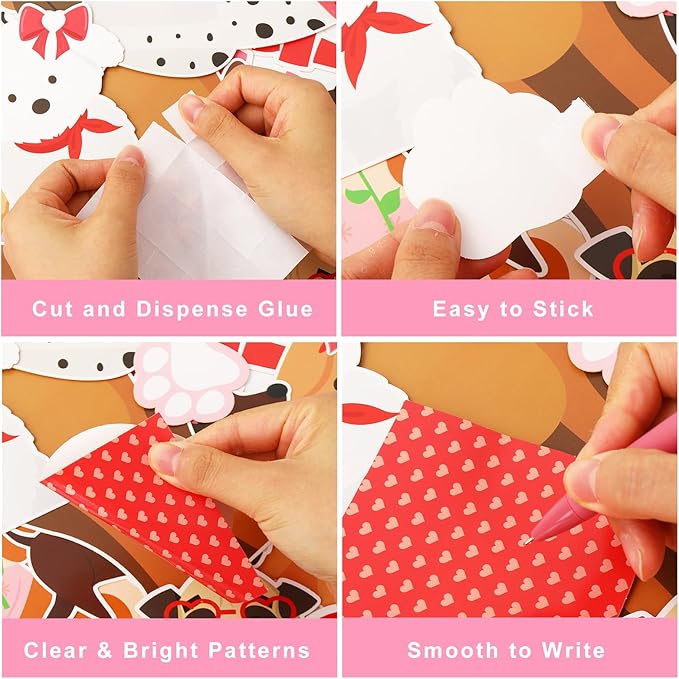 JarThenaAMCS 73Pcs Valentine's Day Pet Dog Bulletin Board Decoration Set Cute Puppy Heart Theme Cutouts for Classroom Wall Decor Wedding Anniversary Supplies