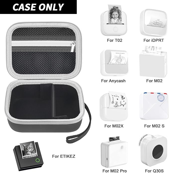 Case Compatible with Phomemo M02/ T02/ M02S/ M02 pro/ Q30S/ M02X Inkless Sticker Photo Printer. Mini Portable Printer Storage Carrying Holder for Label Maker, Thermal Paper, USB Cable (Box Only)-Black