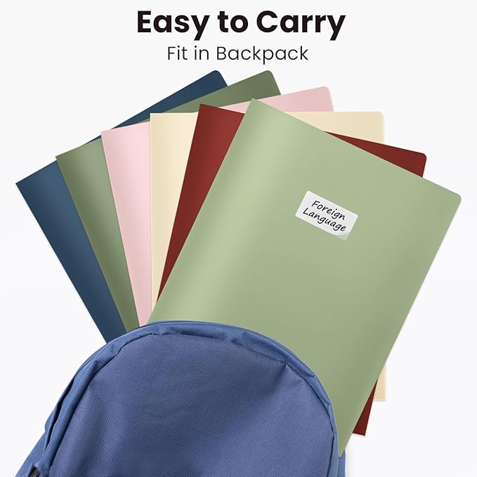 Sooez 6Pack Folders with Pockets, Pocket Folders with Extra Labels, Plastic Folders with Pockets, 2 Pocket Folders Bulk, Heavy Duty File Folders, School Folders Business Folder Office Filing Supplies