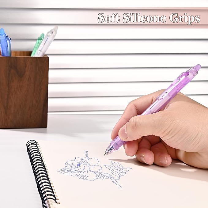BAYTORY 5 Pcs Erasable Gel Pens, Fine Point 0.5mm Blue Ink Erasable Pen with 10 Refills, Comfort Grip Writing Pens with Erasers, for Office School & Home Supplies (Blue Ink)
