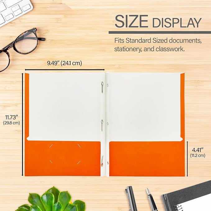 BAZIC Products Asst. Color 2-Pocket Portfolios with 3-Prong Fastener, for Filing Office Home, Set of 10