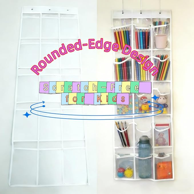 1-Pack Classroom Headphone Storage Organizer – 15 Clear PVC Pockets with Blank Colorful Labels for Custom Writing, Ideal for School & Teacher Organization