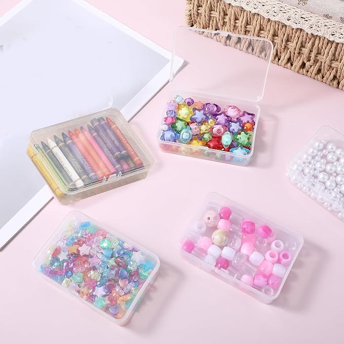 24 Pack Plastic Crayon Boxes with Lids, Clear Stackable Storage Containers for Crayons Bulk, Classroom Organizer, Art Supplies & Small Items