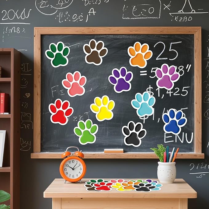 60 Pcs Paw Prints Cutouts Bluey Colorful Paw Stickers, Paw Print Bulletin Board Border Supplies for Boys Room Party Decor Table Classroom
