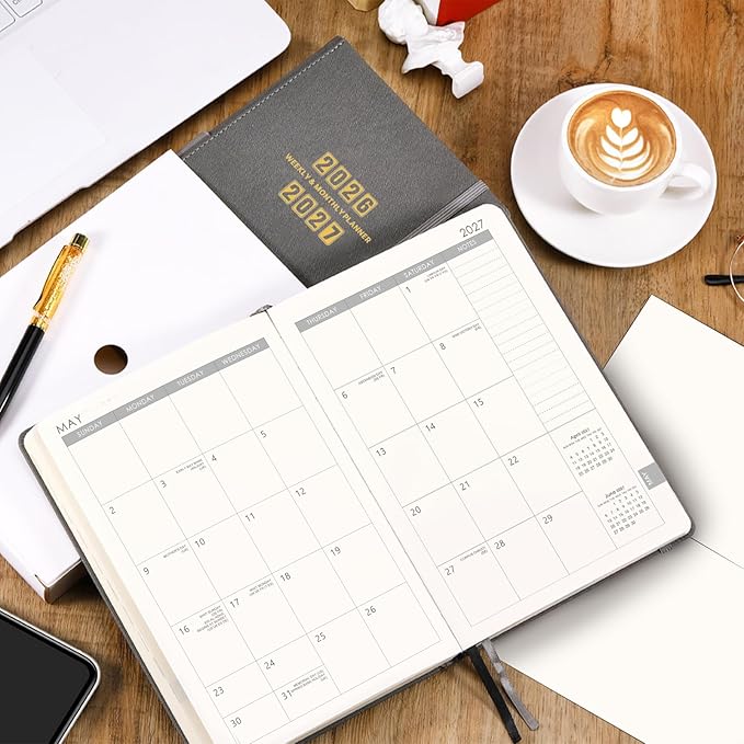 Planner 2026-2027 - 2026-2027 Planner Weekly and Monthly, Jul. 2026 - Jun. 2027, 5.75" x 8.25", Leather Planners with Thick Paper, Hardcover, Pen Loop, Back Pocket with Notes Pages - Grey