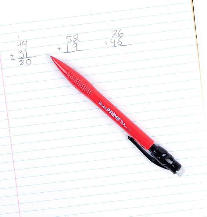 Pentel Prime Mechanical Pencil 0.7mm, Red Barrel, Box of 12 (AX7B)