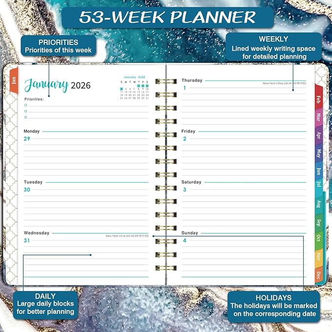 Planner 2026-2027 - 2026 Planner Weekly and Monthly from Jan. 2026 to Dec. 2026, Calendar Planners 2026 with Inner Pocket, Colorful Tabs, 6.4'' x 8.5''