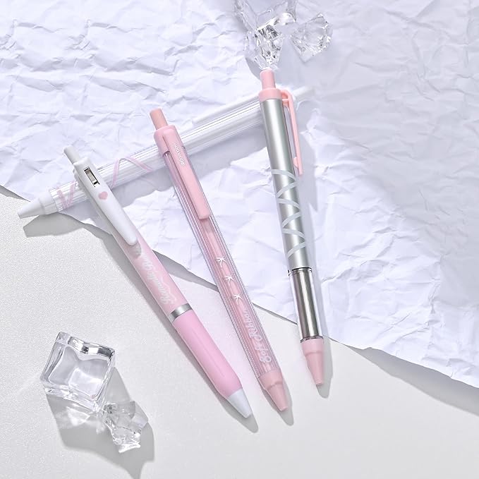 BAYTORY 8Pcs Gel Pens, Aesthetic Pens, Pastel Pen, Fine Point 0.5 mm Pen for Journaling, Retractable Quick Dry Black Ink, Smooth Writing for Office School Supplies (Pink Series)