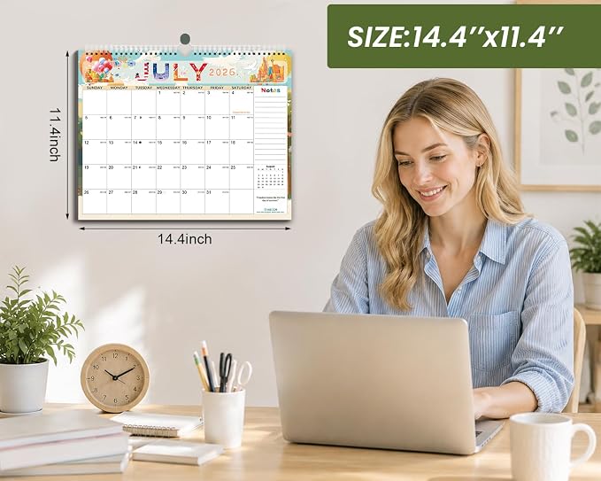 AECCN Calendar 2026-2027, 18 Months Calendars, 14.4" x 11.4" Durable Thick Paper, Anti Ink Bleed, Wall Calendar 2026-2027 with Stickers for Home, school, Office Planning-Colorful