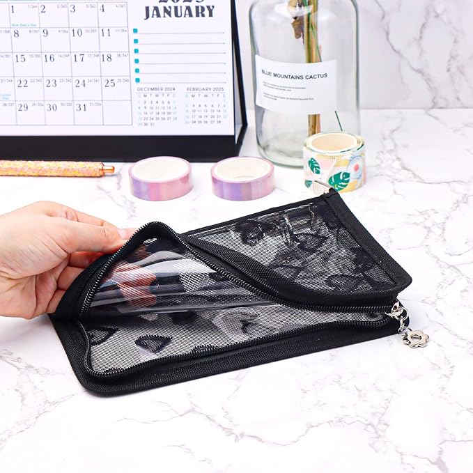 NatSumeBasics Black A6 Binder Zipper Cash Envelope Wallet 6 Ring Lace Zip Budget Binders Cover for Journaling Planner (Zipper Black, A6 Binder)