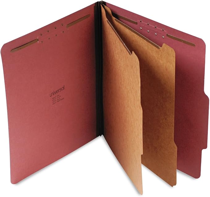 Universal 10270 Pressboard Classification Folder, Letter, Six-Section, Red, 10/Box