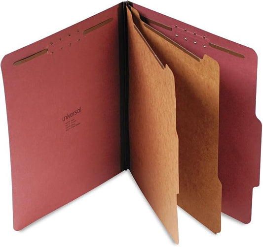 Universal 10270 Pressboard Classification Folder, Letter, Six-Section, Red, 10/Box