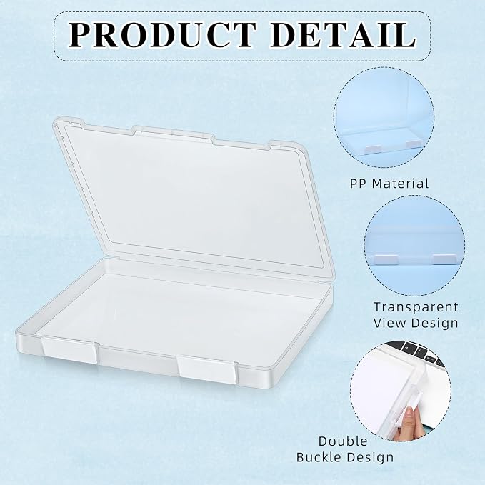 PerKoop 6 Pcs Clear Paper Storage Box A4 Plastic File Box Document Paper Organizer Storage Board Game Project Cases Containers with Buckle for Craft, Magazine(12.4 x 9.84 x 1.18 Inches,White)