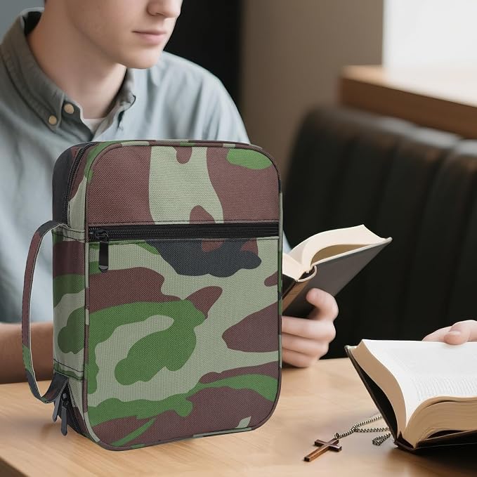 Bible Cover Bible Case for Men Canvas Carrying Cases Book Protector Case Bible Bag with Durable Handle Study Supplies Accessories Christian Gifts (Camouflage, Large)