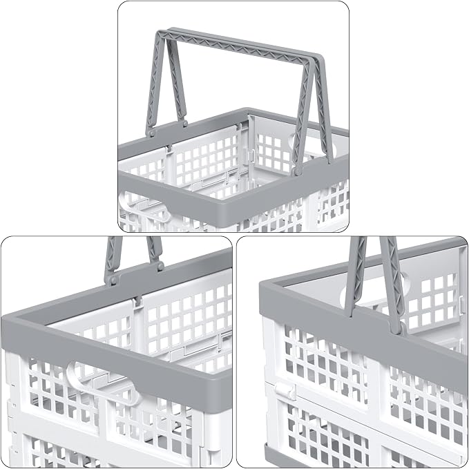 2-Pack Plastic Foldable Storage Crates with Handles,15 L Plastic Collapsible Storage Shopping Crates