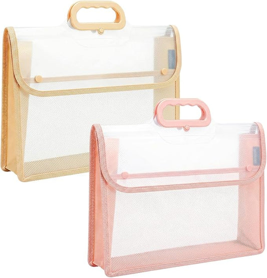 SAYEEC Plastic Expanding File Folder Portable Folders with Handle Transparent File Folder Organizer Large Capacity Document Organizer Briefcase Pouch Bag for Office Home, Fit Letter/A4 Size (2 Pack)