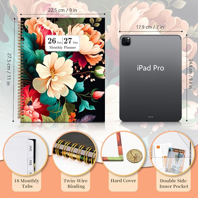 2026-2027 Monthly Planner - Jan. 2026 - Jun. 2027, 18 Months Academic Planners 9" x 11", Spiral Months Planner with Twin-Wire Binding, Large Monthly Planners for Office School and Home