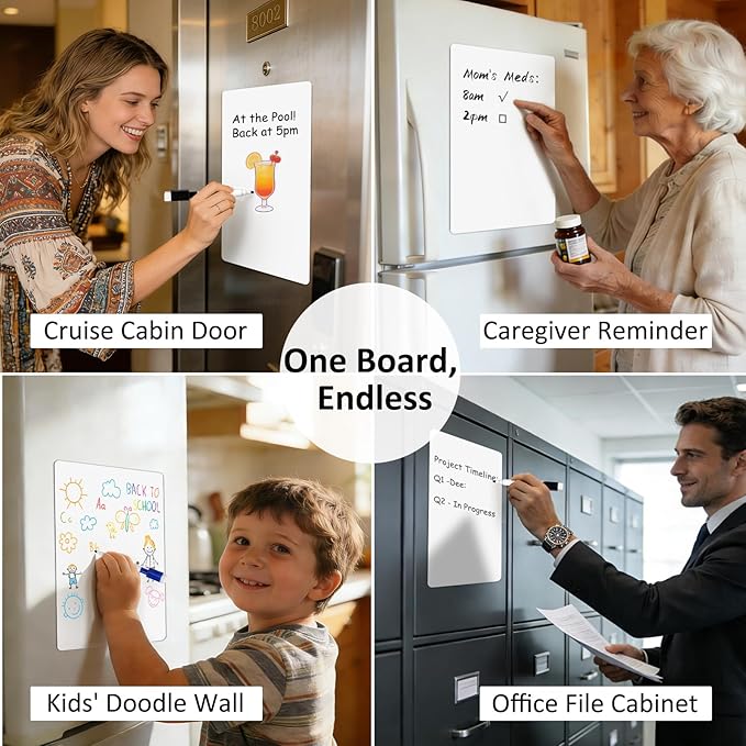 Magnetic Whiteboard for Fridge 12" x 8": Small Dry Erase Board Sheet for Kitchen Refrigerator as Weekly Menu Planner with Strong Magnet Backing - Flat Ships