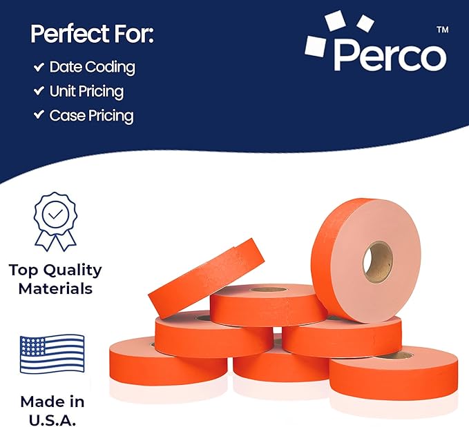 Perco Fluorescent Red Pricing Labels for Monarch 1131 Price Gun – 8 Sleeves, 64 Rolls Value Pack - 160,000 Price Marking Labels – with Ink Rolls Included