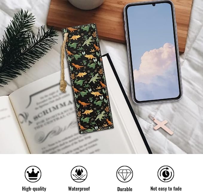 2 Pack Leather Bookmark Colorful Dinosaurs Bookmark for Teachers, Students, Book Lovers Page Markers for Students Teachers