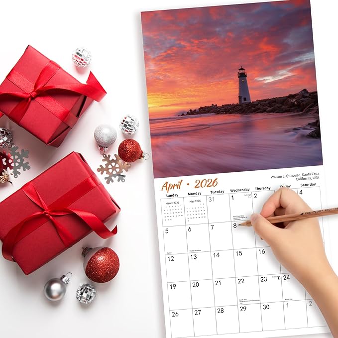 2026 Wall Calendar Lighthouse, 12 Months Hangable Wall Calendars, 12" x 24" (Open), Thick Glossy Paper, Organizing & Planning