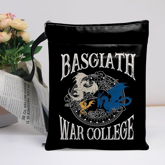 Book Cover Dragon Ridder Inspired Gift, Dragon Merch Pattern Reusable Book Pouch, BASGIATH WAR COLLEGA Book Sleeve for Book Lovers (Black-Dragon 3, Large)