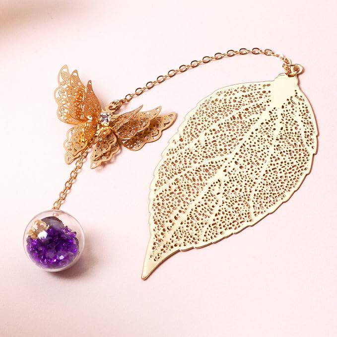 Teacher Appreciation Gifts for Women - Metal Leaf Bookmark with 3D Butterfly Charm – Mother’s Day Gifts for Mom, Thank You Gifts, Book Lover Gift Under 10 Dollars, Gift Box Included
