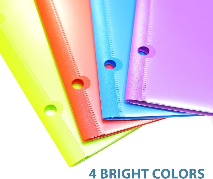 Heavy Duty 4 Pocket Folders 4-Pack, Plastic Folders with Clear Front Pocket, 2 Horizontal Pockets and 2 Vertical Pockets for Letter Size Paper, Assorted Colors, School Office Supplies