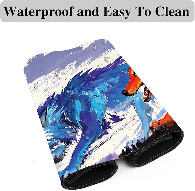 Mouse Pad Gaming Mousepad 31.5x11.8 Inch XXL Large + Coasters,Desk Mat with Stitched Edges, Non-Slip Rubber Base, Thick Mouse Pad for Computer, Laptop, Office & Home - Watercolor Wolf