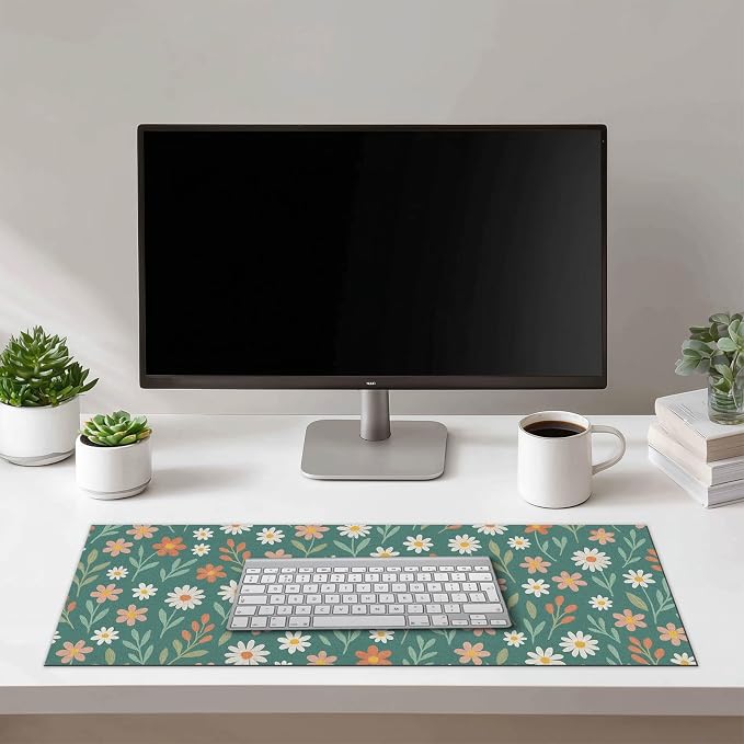 HOMETITUTE Large Mouse Pad 31.5 x 11.8 Inch Daisy Floral Desk Mat Extended Keyboard Pad Non Slip Computer Mouse Pads Waterproof Desk Pad for Office Accessories Gaming Home Workspace Decor
