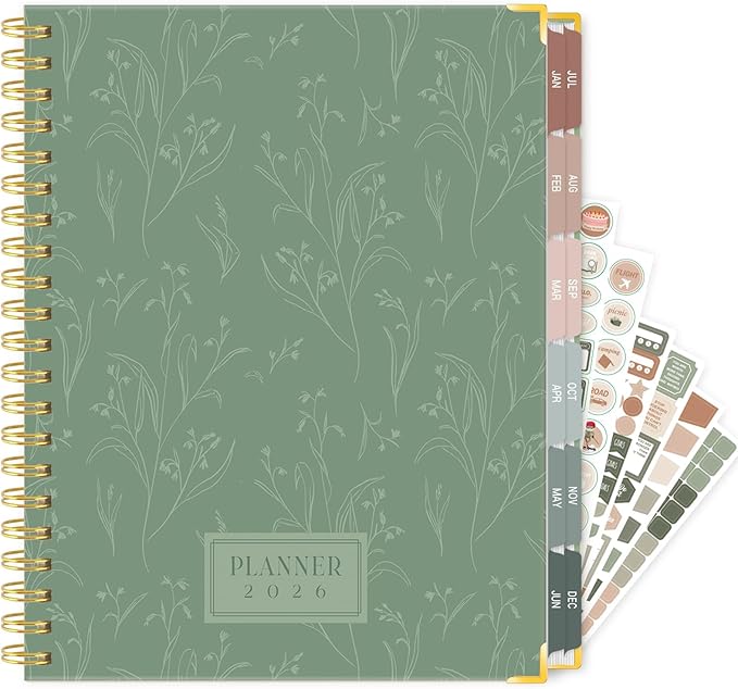 GuassLee Large 2026 Planner, Weekly and Monthly Planner from January 2026-December 2026, 8.5"x 11" Aesthetic Greenery Agenda Book with Back Pocket, Stickers, Coated Tabs, A4 Size
