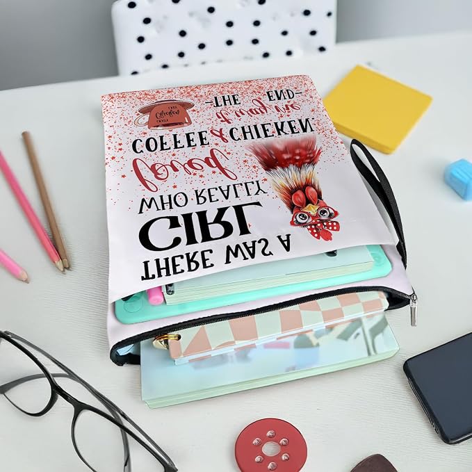 Crazy Chicken Lady Book Cover, Waterproof Book Sleeve with Zippered Front Pocket Retro Flowers Book Pouch for Book Lovers, Christmas, Birthday, Graduation Gifts (Chicken, Large)