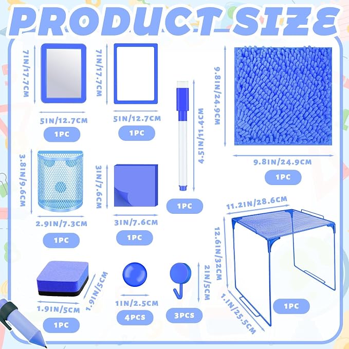 Demonwer Locker Accessories with Locker Shelf Locker Mirror Magnetic Pen Holder Sticky Note Whiteboard Mat Blue Locker Organizer for Work Mesh Metal Shelf Accessories Kit for School Office Supplies