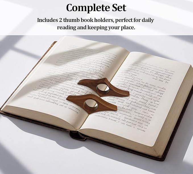 Thumb Book Page Holder, 2pcs Handmade Natural Walnut Thumb Bookmark, Book Opener Holder, Wood Page Clips, Smooth Finish Wood Reading Accessory, Perfect for Readers, Book Lovers, Bookworm (Walnut wood)