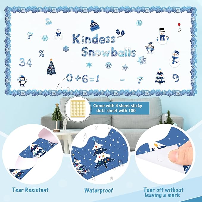 Kosiz Winter Bulletin Board Decoration Set 118 ft Scalloped Bulletin Board Borders Snowflake Classroom Poster Border Trim with 257 Pcs Letter Number Symbol Cutout for School Winter Decor