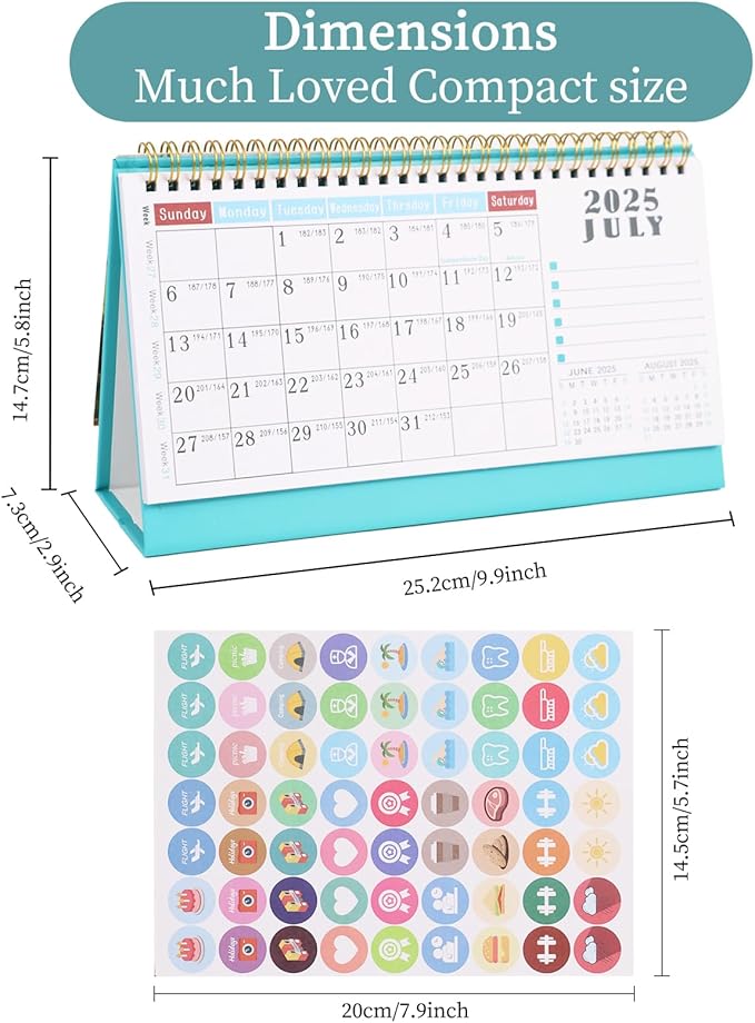 MultiBey Desk Calendar 2025-2026, 18 Months Calendar from July. 2025 to Dec. 2026, 9.9" x 5.8" Standing Flip Small Desk Calendar Floral with Thick Paper, Includes Stickers