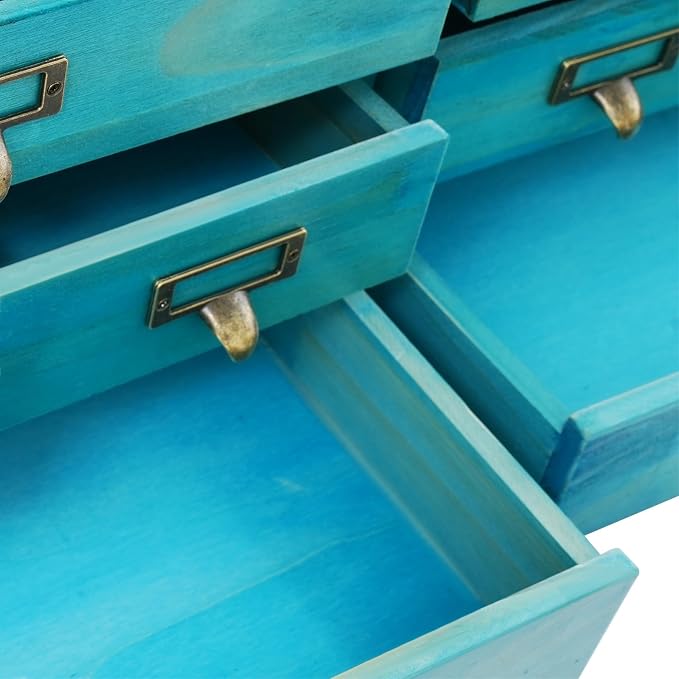 4 Pcs Vintage Wood Desktop Organizer, 4x3 Drawer Apothecary Cabinet with Metal Handles, Stackable Storage for Office Home School, Makeup Jewelry Tea Stationery Herbs