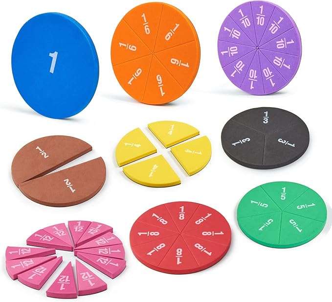 Magnetic Fraction Tiles Circles 51 pcs Fraction Bars Set, Rainbow Math Manipulatives for Preschool Elementary School Classroom Educational Kit