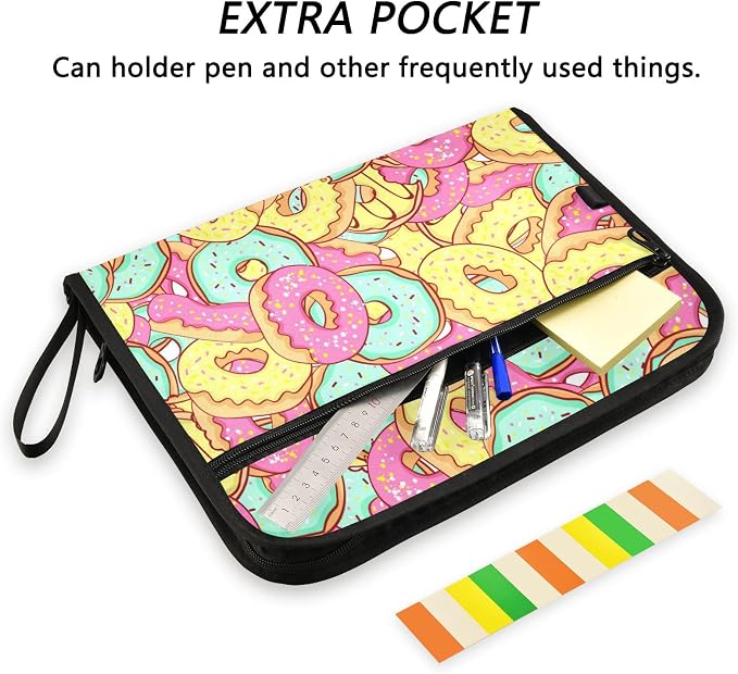 Donut Pink 13 Pockets Expanding File Folder with Sticky Labels Accordion File Folder Document Organizer Letter Size A4 Papers Expandable File Keeper