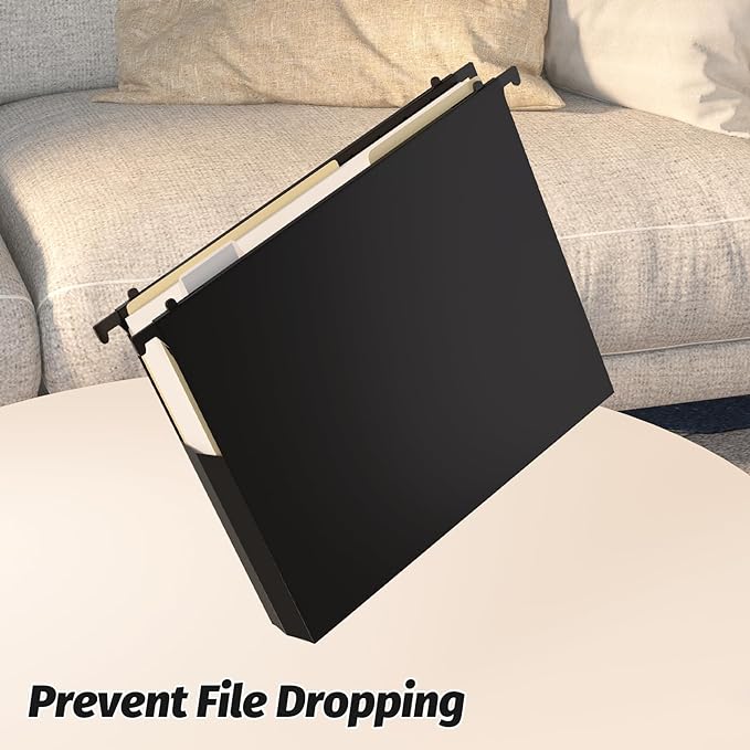 Shutex Extra Capacity Plastic Hanging File Folders,12 Pack Reinforced Hang Folders Letter Size,Accordian Pocket,Heavy Duty 2 Inch Expansion,Hard Hanging Folder Organizer for Office Home,Black