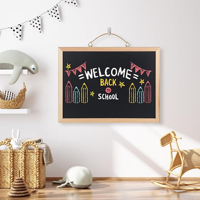 Wooden Frame Chalkboard, Wall-Mounted Blackboard with Natural Wood Border, Black Writing Surface, 18x24 Inches, Non-Magnetic, MDF with PVC Laminate (18 * 24")